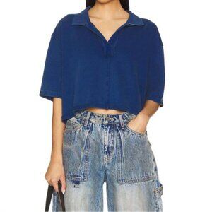 We the Free Denmark Polo Shirt L Cotton Cropped Preppy Minimalist Contemporary